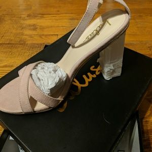Lulus Ismay Blush Suede Lucite Heels